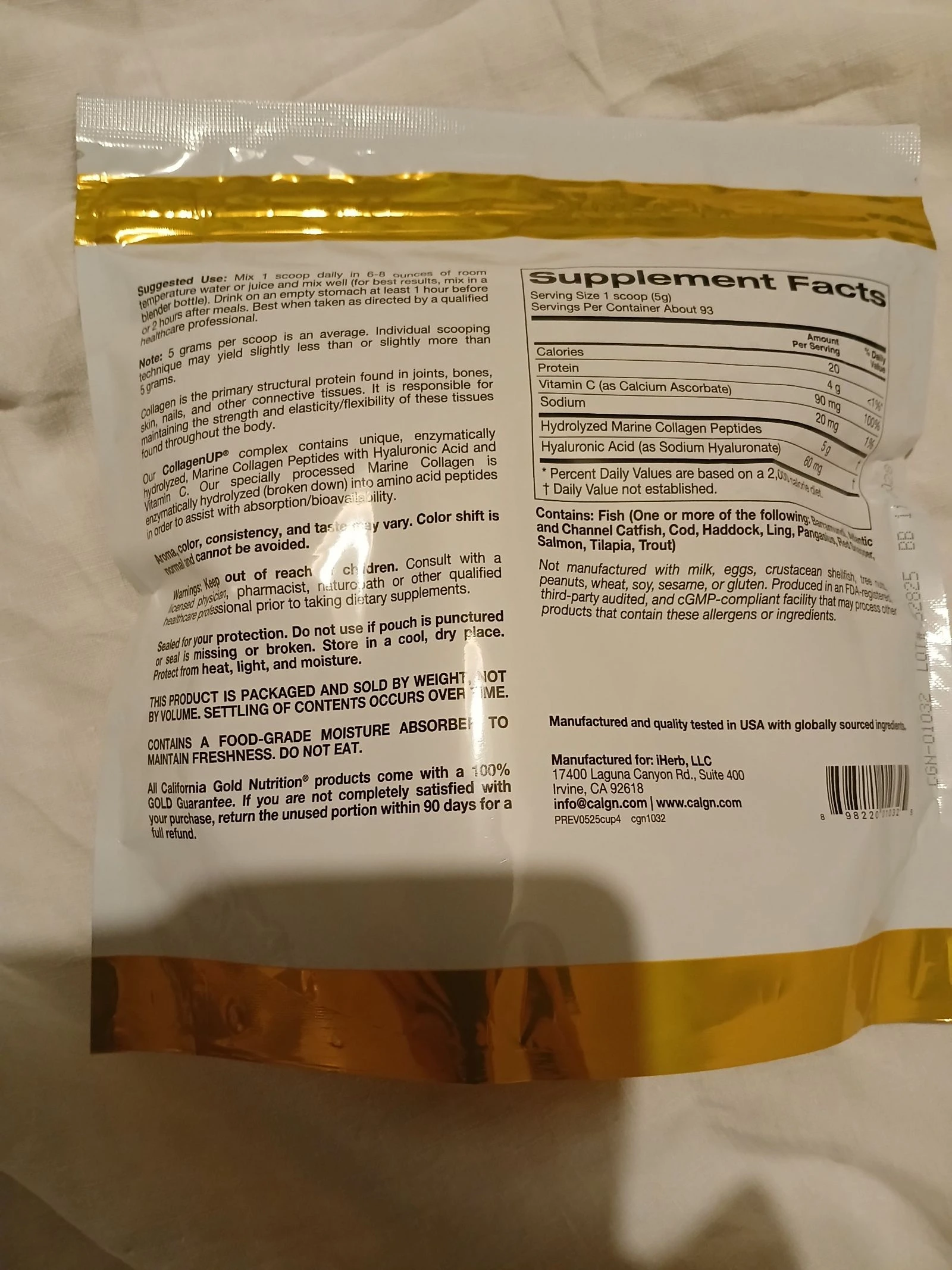 Collagène Gold voeding peptiden van gehydrolyseerd collagène 460g – photo 3